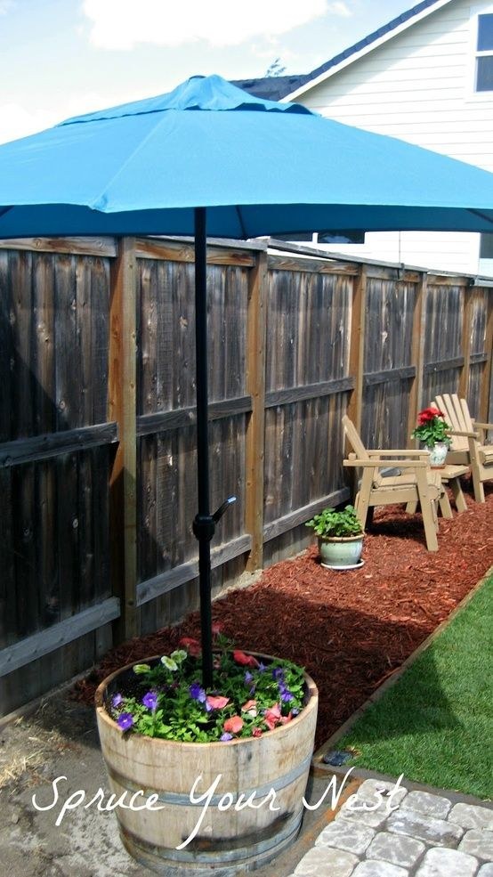 diy outdoor umbrella planter stand solution backyard ideas
